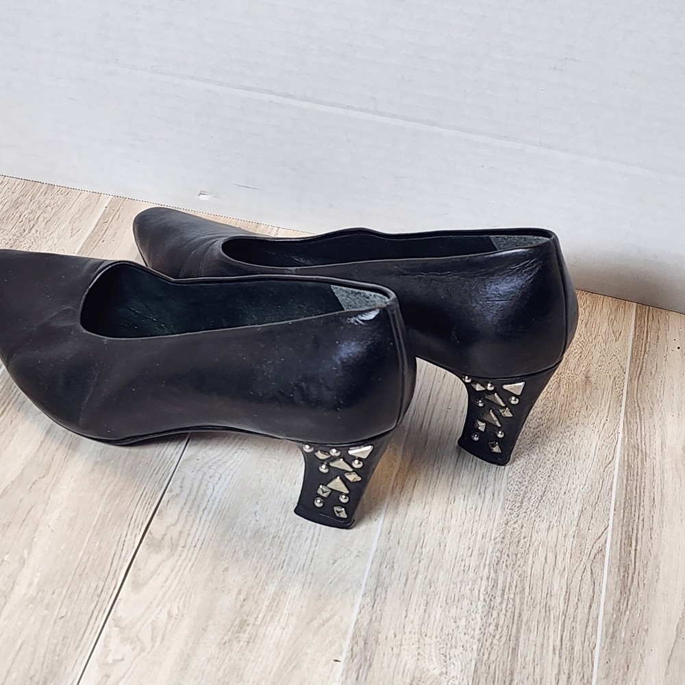 Vintage Stuart Weitzman Black Pumps Shoes Heels W Silver Detail Size 6.5 - Picture 11 of 12